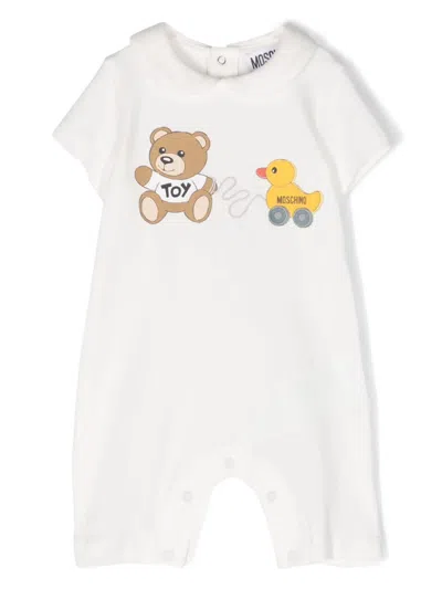 Moschino Babies' Teddy Bear With Duck Playsuit In White
