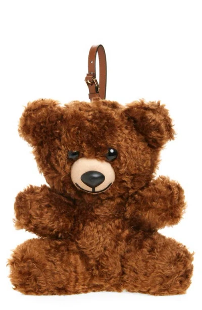 Moschino Teddy Bear Wool Faux Fur Clutch In White