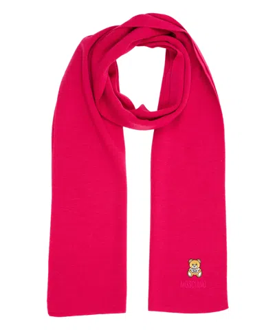 Moschino Teddy Bear Wool Wool Scarf In Red
