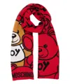 Moschino Teddy Bear Wool Scarf In Red