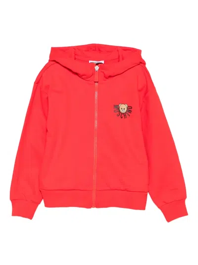 Moschino Kids' Teddy Bear Zip-up Hoodie In Red