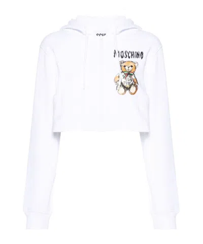 Moschino Teddy Bear Zip-up Hoodie In White