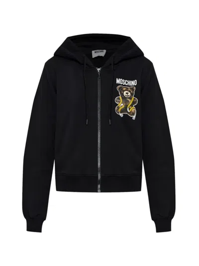 Moschino Teddy Bear Zip-up Hoodie In Black