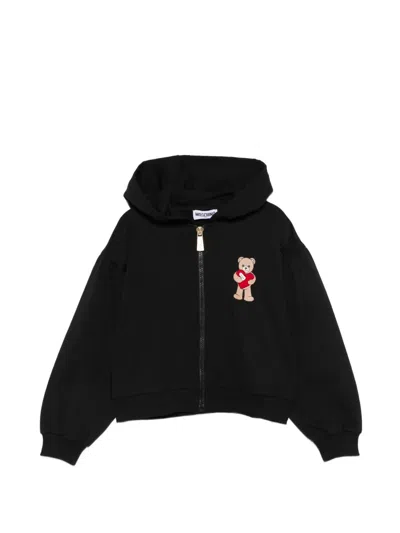 Moschino Kids' Teddy Bear Zip-up Hoodie In Black