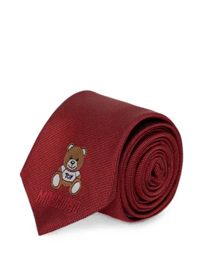 Moschino Teddy Bear-embroidered Tie In Red
