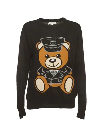 Pre-owned Moschino Teddy Bear-intarsia Sweater In Black