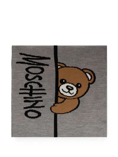 Moschino Kids' Teddy Bear-motif Scarf In Gray