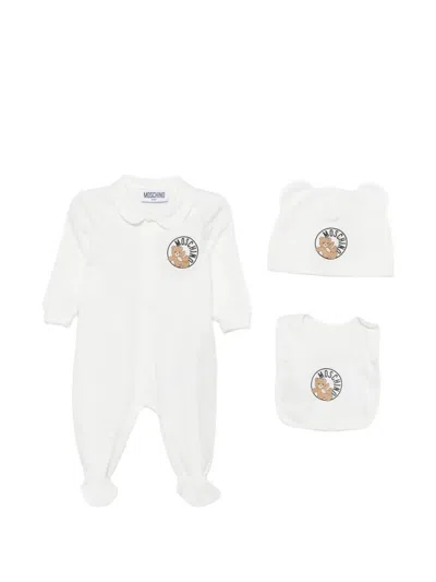 Moschino Babies' Teddy Bear-patch Sleepsuit Set In White