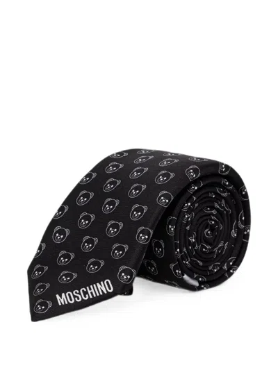 Moschino Teddy Bear-pattern Silk Tie In Black
