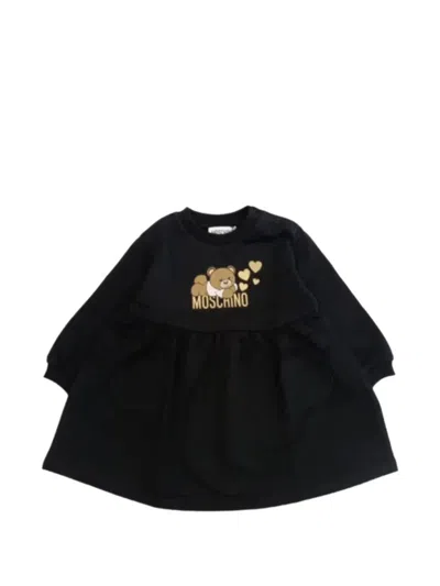 Moschino Kids' Teddy Bear-print Flared Dress In Black