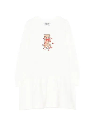 Moschino Kids' Teddy Bear-print Ruffled Dress In White