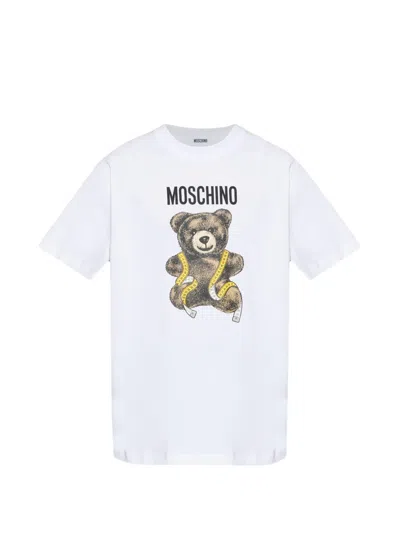 Moschino Cotton Unisex T Shirt Graphic Crew Neck In White