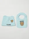 Moschino Teddy Cotton Hat And Bib Set In Blue