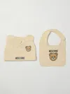 Moschino Teddy Cotton Hat And Bib Set In Sand
