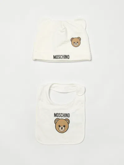 Moschino Teddy Cotton Hat And Bib Set In Yellow