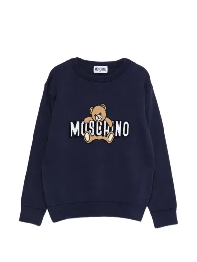 Moschino Babies' Teddy Crewneck Sweater In Blue