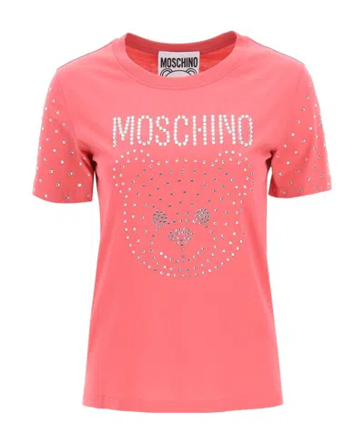 Moschino Teddy Crystal-embellished T-shirt In Pink
