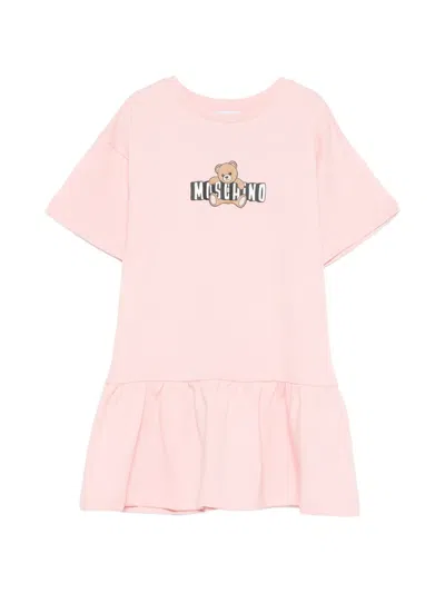 Moschino Kids' Teddy-detail Ruffled Dress In Pink