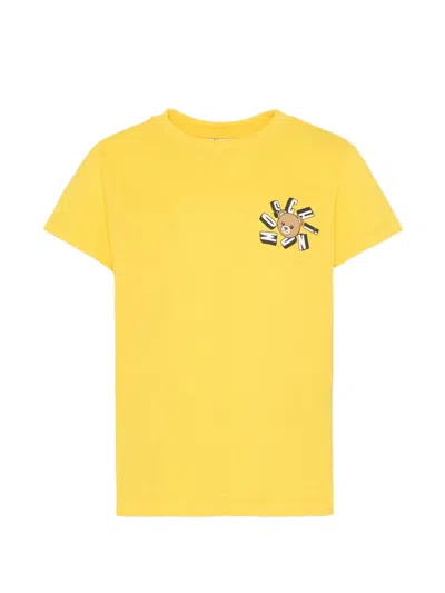 Moschino Kids' Teddy-detail T-shirt In Yellow