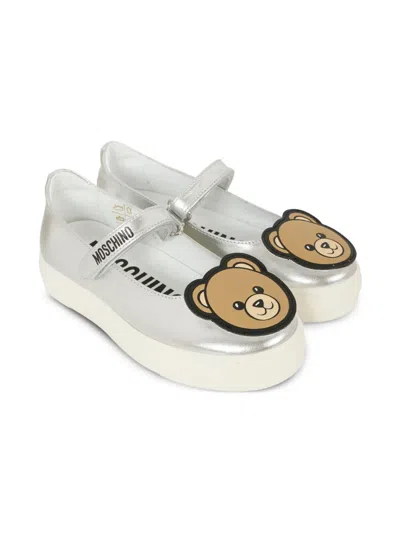 Moschino Kids' Teddy-embellishment Sneakers In Silver
