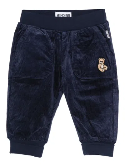 Moschino Babies' Teddy-embroidered Corduroy Trousers In Blue