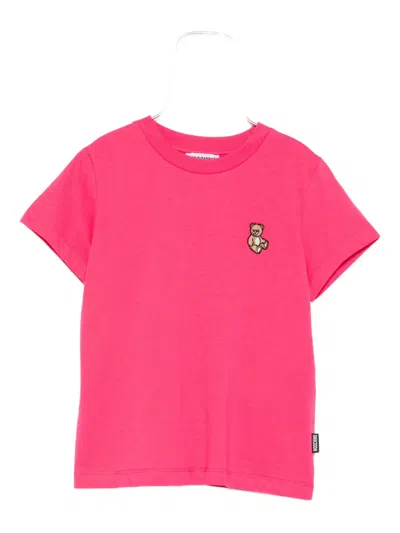 Moschino Teddy-embroidered Cotton T-shirt In Red