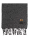 Moschino Teddy-embroidered Fringed Scarf In Gray