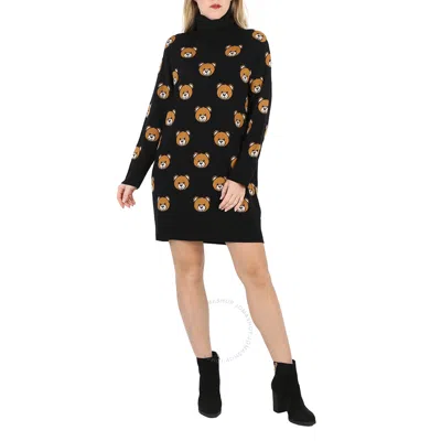 Moschino Allover Teddy Bear Knit Dress In Black