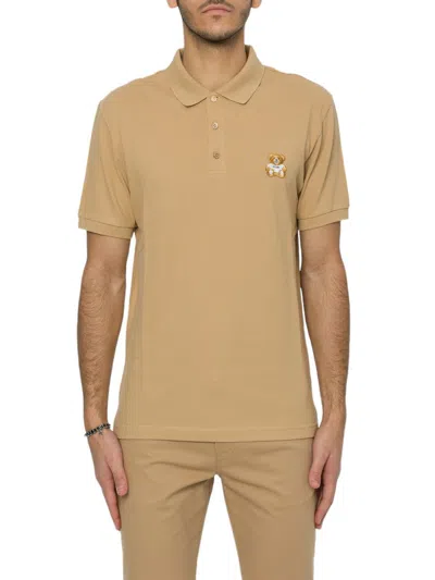 Moschino Teddy Embroidered Polo Shirt In Beige