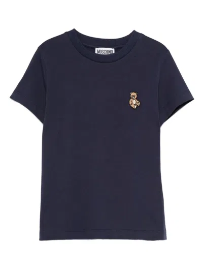 Moschino Kids' Teddy-embroidered T-shirt In Blue