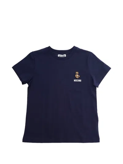 Moschino Kids' Teddy Embroidered T-shirt In Blue