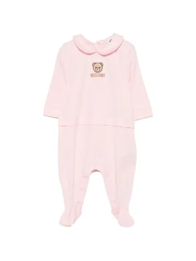 Moschino Babies' Teddy Embroidery Romper In Pink