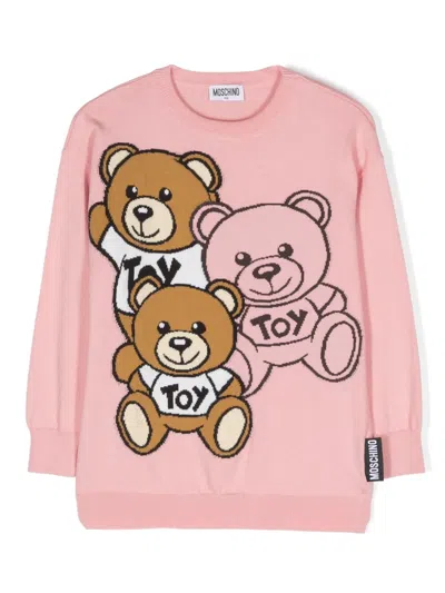 Moschino Kids' Teddy Friends Cotton-wool Jumper In Pink