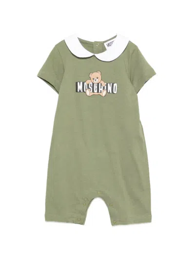 Moschino Babies' Teddy Graphic Collar Romper In Green