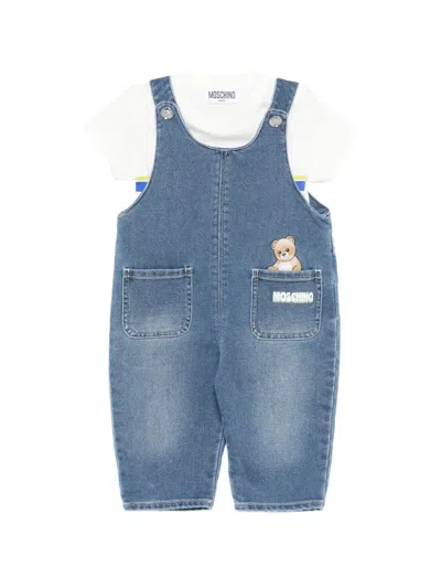 Moschino Babies' Teddy Graphic Dungarees Set (set Of Two) In Blue