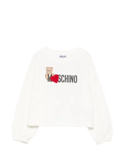 Moschino Teddy Graphic Long Sleeve Sweatshirt In White