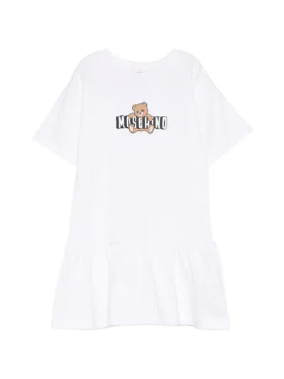Moschino Kids' Teddy-graphic Ruffled Dress In White