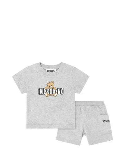 Moschino Babies' Teddy-graphic Shorts Set In Gray