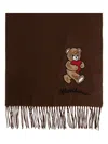 Moschino Teddy Heart-appliqué Wool Scarf In Brown
