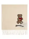 Moschino Teddy-heart Embroidered Wool Scarf In Neutral