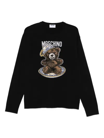 Moschino Teddy-intarsia Wool Jumper In Black