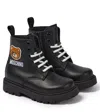 Moschino Teddy Leather Lace-up Boots In Black