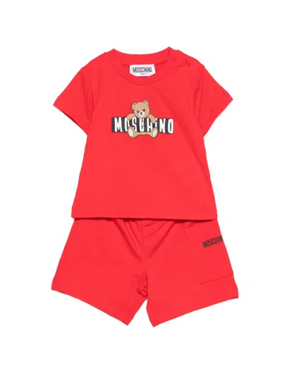Moschino Teddy Logo Babygrow Set In Red