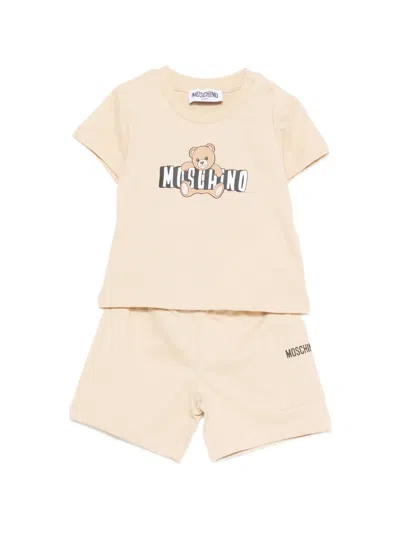 Moschino Teddy Logo Babywear Set In Neutral