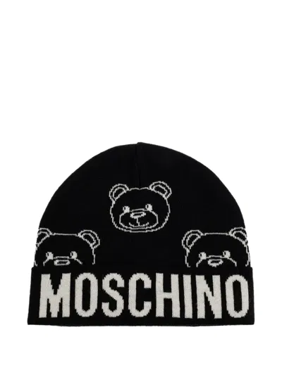 Moschino Teddy-logo Beanie In Black