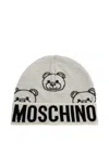 Moschino Teddy Logo Beanie Hat In Neutral