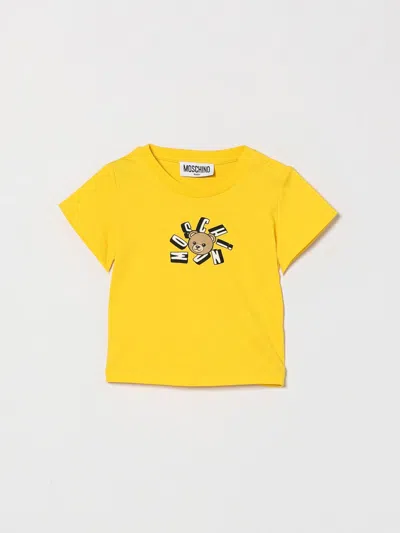 Moschino Babies'  Teddy Logo Cotton T-shirt In Yellow