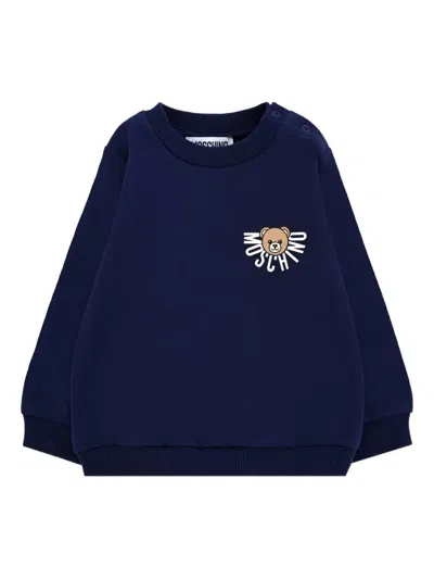 Moschino Babies' Teddy-logo Crew-neck Sweatshirt In Blue