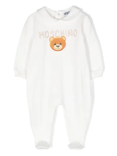 Moschino Babies' Teddy Logo-embossed Stretch-cotton Pyjamas In White