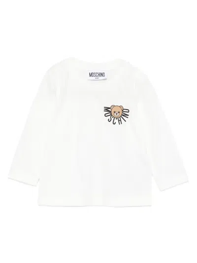 Moschino Babies' Teddy-logo Long-sleeve T-shirt In White